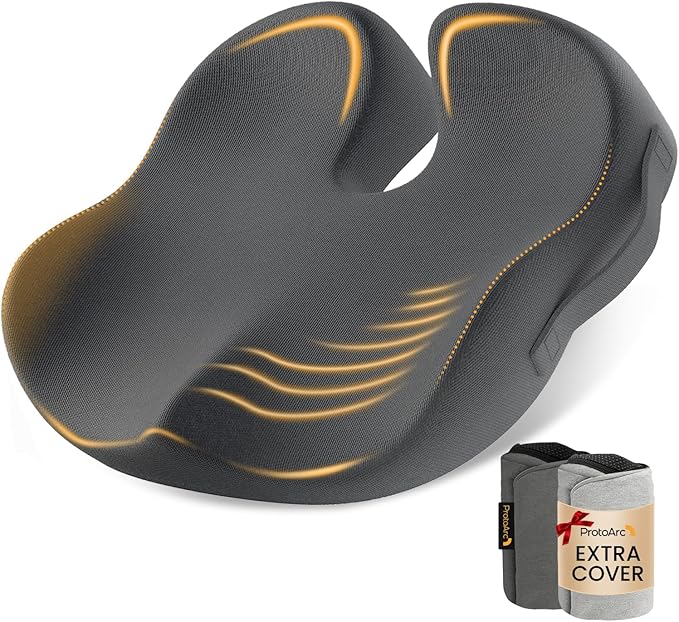 ProtoArc Extra Large Seat Cushions for Office Chairs, Dark Gray | Ergonomic Memory Foam Seat Cushion for Home, Extra Cover, Car Seat Cushions for Driving, Pressure Relief Pad for Sciatica by ProtoArc