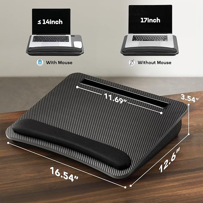 HUANUO Laptop Lap Desk - Portable Lap Desk with Pillow Cushion, Fits up to 15.6 inch Laptop, with Anti-Slip Strip & Storage Function for Home Office Students Use as Computer Laptop Stand- Black - Image 4