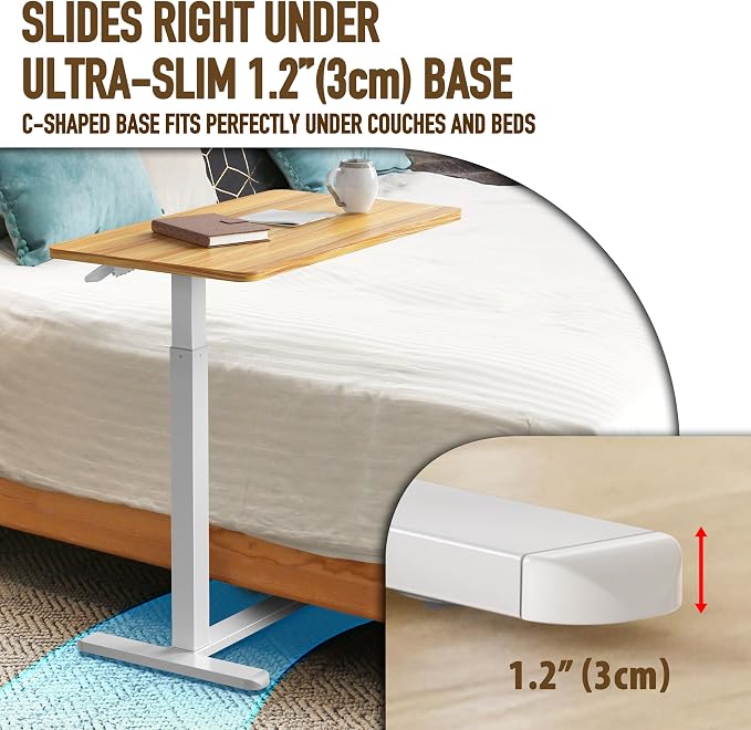 SHW Height Adjustable Mobile Laptop Desk w/Pneumatic Lift, Oak | Height Adjustable from 26" to 41.7" | Compact C-Shaped Side Table for Home Office and Bedside - Image 7
