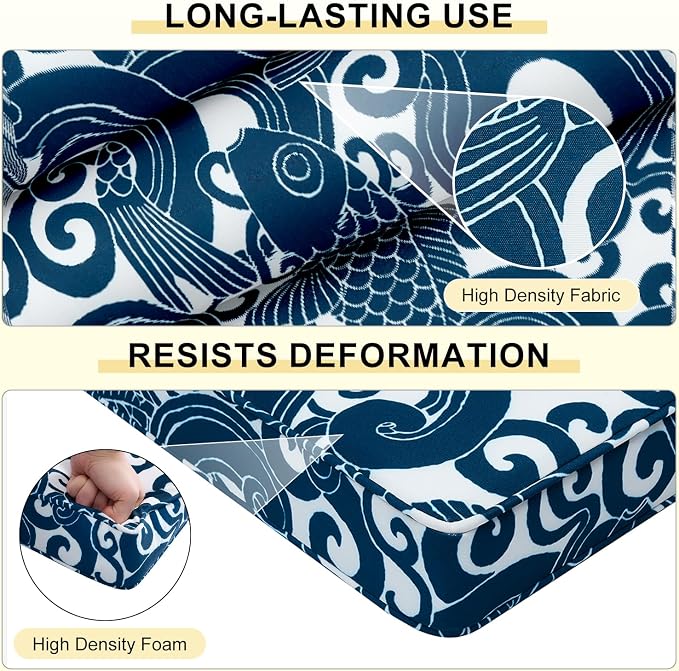 downluxe Outdoor Chair Cushions Set of 4, Waterproof 19" x 19" x 3" Patio Chair Cushion with Non-Slip Ties & Handle, Square Outdoor Cushion for Patio Furniture with Removable Cover, Blue Carp - Image 4