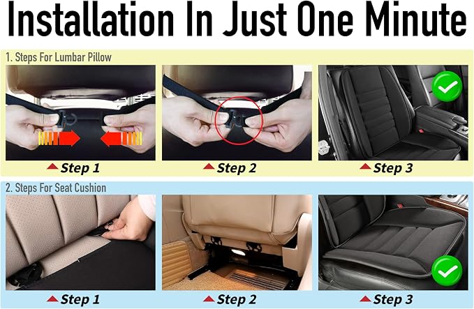 Lofty Aim Car Seat Cushion with Back Support Pillow, Driver Seat Cushion | Comfy Lumbar Support & Seat Cushion, Memory Foam Seat Cushion for Pain Relief, Butt Pillow for Car, Truck, Black - Image 8