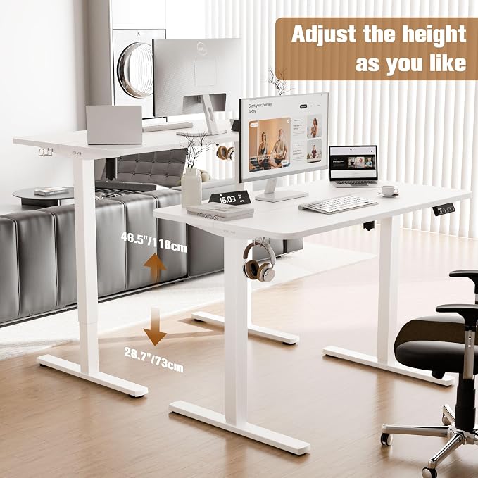 43"x24" Standing Desk,Height Adjustable Sit-Stand Desk Home Office, White | Electric Adjustable Standing Desk, Sit to Stand Computer Office Desk with Splice Board, Memory Preset, Lifts 28.7''-46.5" - Image 4
