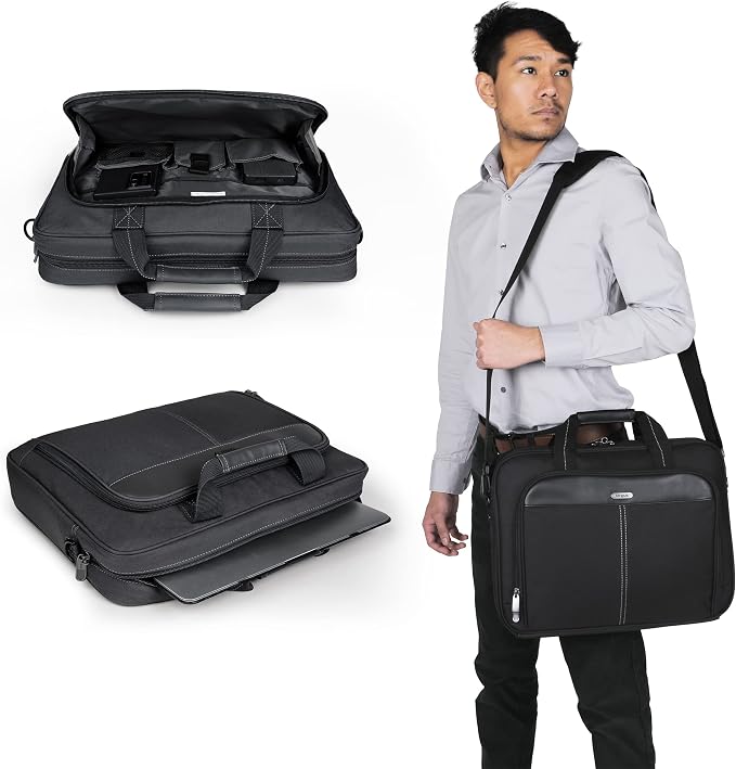 Targus 15-16 Inch Slim Lightweight Laptop Briefcase, Black - Messenger and Shoulder Bag with Padded Compartment and Trolley Strap for 16" Laptops (TCT027US) (Pack of 5) - Image 9