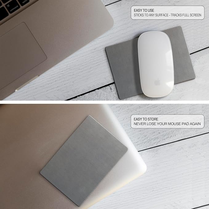 Mouse Pad Adhesive Bottom - Sticks to Any Surface - Portable - Webcam Covers and Screen Cleaner Included (Silver) - Image 2