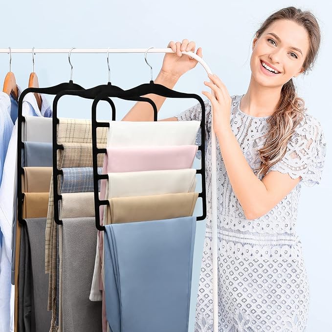 Closet Organizers and Storage, 3 Pack Pants Hangers Space Saving | Organization and Storage, Velvet Hanger for Dorm Room for College Students Girls Boys Guys Hanging Jean Scarf - Image 7