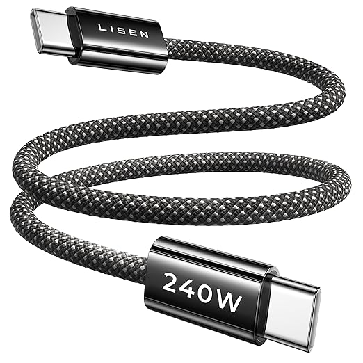 LISEN 240W Short USB C to USB C Cable (1.5FT+1 5FT) | 2-Pack, Black | USBC Cable for iPhone 17/16/15 Pro Max, iPad Pro/Air, MacBook Pro/Air, Samsung Galaxy S26 Ultra, Laptop by Lisen