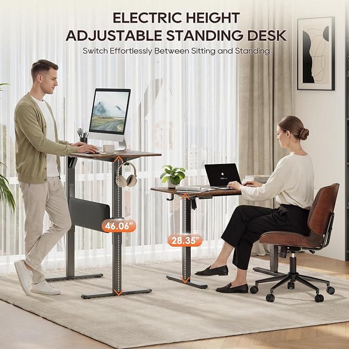 47" x 24" Electric Standing Desk with Adjustable Footrest, Rustic Brown | Height Adjustable Computer Home Office Gaming Desk with 3 Memory Presets & Child Lock, Adjustable Feet, Cable Management - Image 8