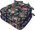 AAAAAcessories D-Shaped Chair Cushions, 2" Thick Dining Chair Pads with Ties and Removable, Machine-Washable Cover, 17" x 16", Set of 2, Night-Blooming Blossoms by AAAAAcessories
