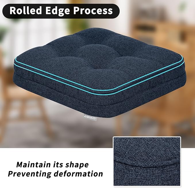 GOFORIT Memory Foam Cushion，Square Seat Cushions for Dining Chairs,Non-Slip Chair Pads with Removable Cover, 16'' x 16'', 4 Pack,Dark Blue - Image 5
