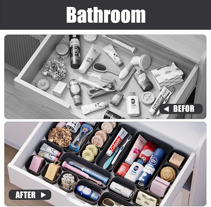 Drawer Organizers Bins 18 PCS for Bathroom Makeup Desk Office | with Non-slip Pads, 4 Sizes, Plastic Tray, Vanity Organizer, Kitchen Utensils Organizer - Image 7