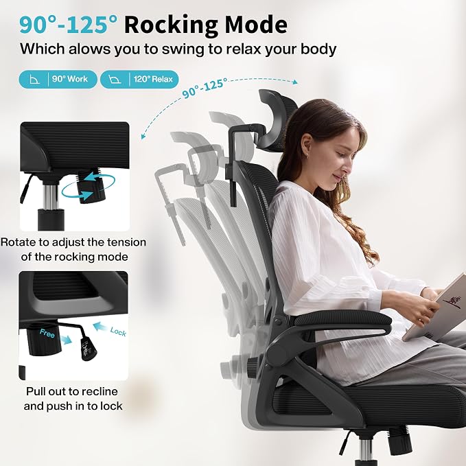 Ergonomic Office Chair,Mesh Office Chair with Lumbar Support,High Back Desk Chair with Flip-up Arms,400 lbs Big and Tall Computer Chair with Headrest,Comfy Desk Chairs - Image 7