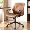HeroSet Leather Office Chair with Removable Armrests, Mid Back Ergonomic Desk Chair with Lumbar Support, Adjustable Height Rocking Swivel Executive Chair for Home Office, Brown by HeroSet