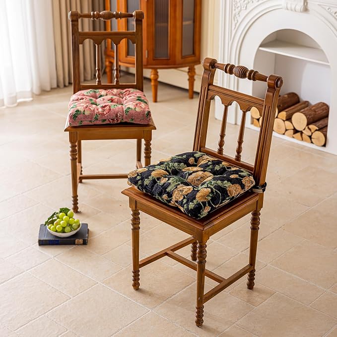 vctops Farmhouse Floral Print Chair Cushions with Ties U-Shaped Soft Comfortable Chair Pads Non Slip Seat Cushions for Indoor Dining Room and Kitchen Chairs (Flower B,18"x18") - Image 4
