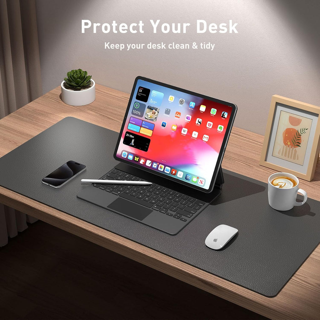 Leather Desk Pad Protector,Mouse Pad,Office Desk Mat, Non-Slip PU Leather Desk Blotter,Laptop Desk Pad,Waterproof Desk Writing Pad for Office and Home (Gray,31.5" x 15.7") - Image 3