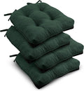 downluxe Indoor Chair Cushions for Dining Chairs, Tufted Overstuffed Textured Kitchen Chair Pads with Ties and Non-Slip Backing, 16.5" x 16.5" x 4", Dark Green, 4 Pack by Downluxe