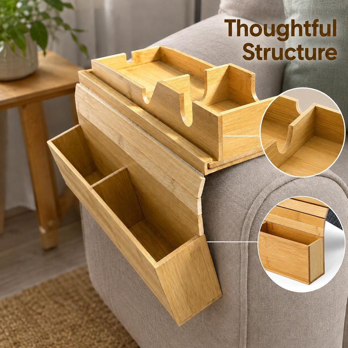 Foldable Bamboo Couch Arm Tray Sofa Armrest Tray Table for Couch - Image 6