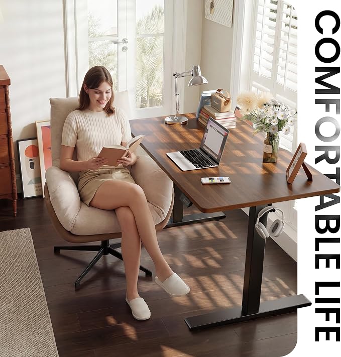 CubiCubi Electric Standing Desk 40 x 24 Inch, Height Adjustable Sit Stand Desk with Memory Presets, Splice Desktop Computer Desk for Home Office, Black Frame/Dark Walnut Top - Image 2