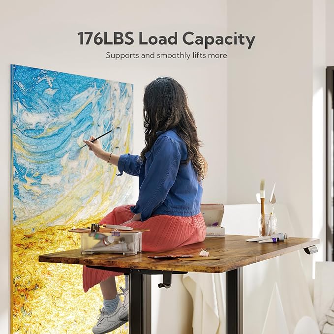 Claiks Electric Height Adjustable Standing Desk, 63x24 Inch, Rustic Brown | Smooth Height Adjustment, 3 Memory Presets, Cable Management Hub&Hook, Stable Steel Frame, 176lbs Capacity, Easy Assembly - Image 7