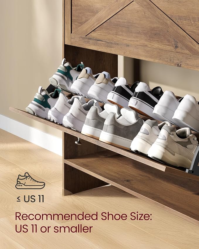 VASAGLE Narrow Shoe Storage Cabinet Organizer with 2 Flip Drawers | Freestanding Shoe Rack, Fits 14 to 16 Pairs, for Entryway, Farmhouse Style, Honey Brown, HAINS Collection UHSC203KB01S - Image 5