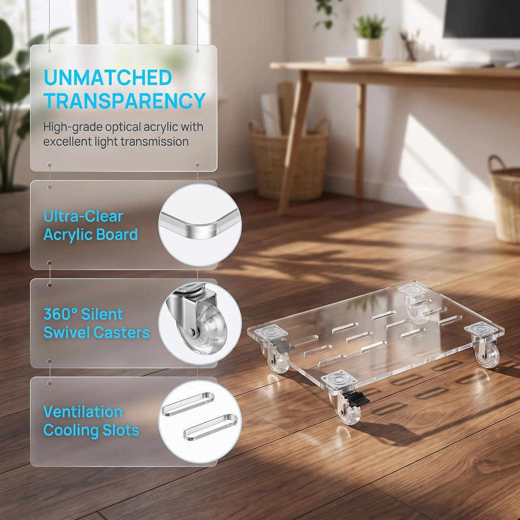 Clear Acrylic PC Tower Stand with Wheels, Under Desk Computer Tower Holder - Image 3