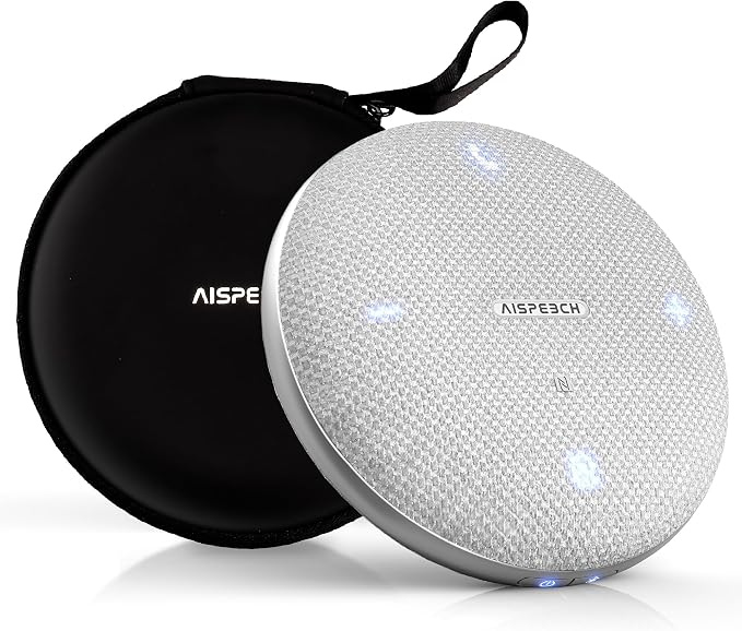 Conference Speaker and Microphone for Online Meetings and Remote Work, Gray | AI noise reduction, 360° voice pickup, 4-mic array, full-duplex, 16 ft range, Bluetooth, NFC, USB, up to 8 hours, group calls by FocusonHumanizedIntelligentVoicelnteractionTechnology