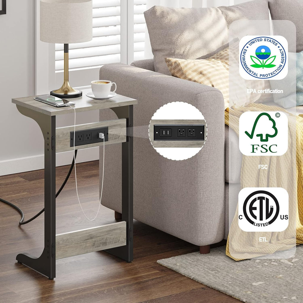 TUTOTAK C Shaped End Table With Charging Station, Set of 2, Couch Tv Tray With 2 USB Ports and Outlets, Sofa Side Table for Small Spaces, Living Room, Bedroom TB01BG0442 - Image 4