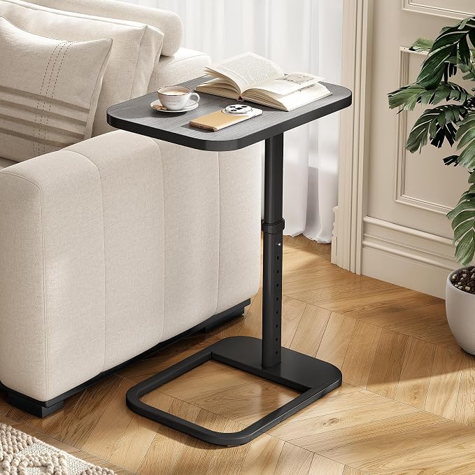 Kitstorack Upgraded TV Tray Table with Panel Lock, 90° Flip-Over Design & Adjustable Height, Sofa Arm Side Table for Eating, Laptop, Couch, Bed, or Small Spaces, Dark Gray by Kitstorack