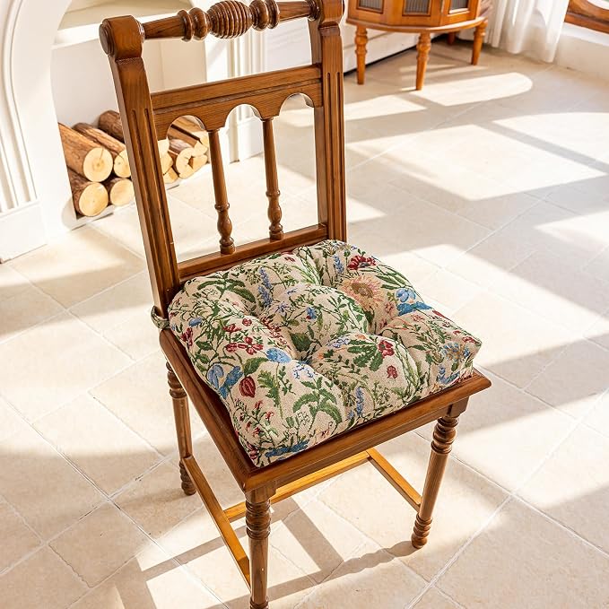 vctops Farmhouse Floral Print Chair Cushions with Ties U-Shaped Soft Comfortable Chair Pads Non Slip Seat Cushions for Indoor Dining Room and Kitchen Chairs (Flower H,16"x16") - Image 4