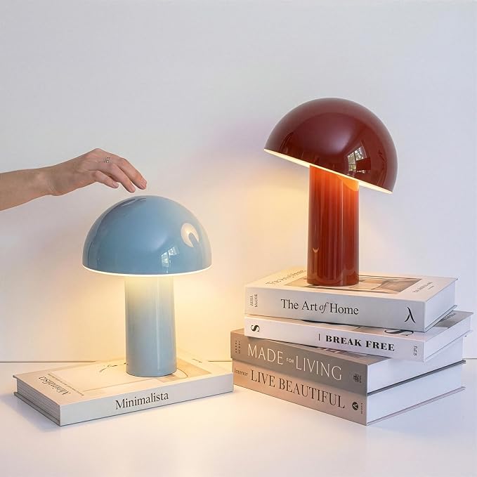 Brightech Celia Mood Lamp – 10" Touch-Controlled Mushroom Table Lamp, Cordless & Dimmable LED, Portable & Rechargeable Bedside Night Light, Sustainable Recycled Modern Patio Lamp for Home Décor – Red - Image 4