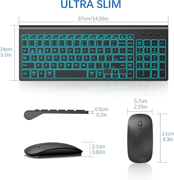 Wireless Backlit Keyboard and Mouse Ultra Slim Combo, TopMate - Matte Black | 2.4G Silent Compact 2400DPI Mouse and Scissor Switch Keyboard Set, Batteries Included, for PC/Laptop/Windows/Mac/Gaming - Image 6