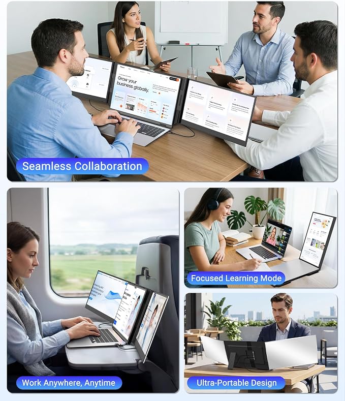 Synnov 15.6“ Laptop Screen Extender, 1080P FHD Ultra Light & Portable Triple Monitor for Laptops, Fit for 12"-17.3" Laptops, Plug & Play Travel Monitor Extender Compatible with Wins/MacOS/Chrome - Image 6