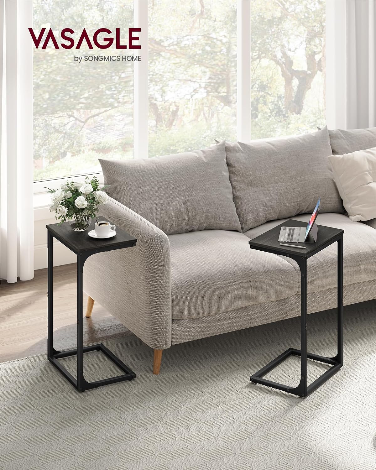 VASAGLE C-Shaped End Table, Set of 2, Couch Side Table with Metal Frame - Image 2