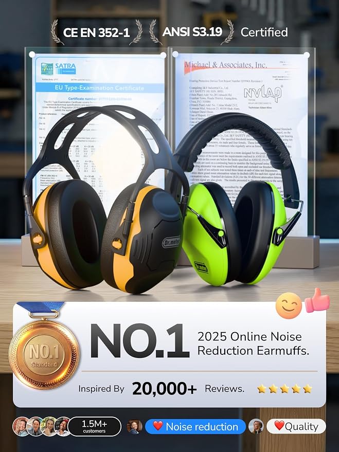 Dr.meter Ear Protection Ear Muffs, C06 Safty Earmuffs for Adults Kids | NRR28dB Noise Cancelling Headphones for Range, Hearing Protection Mowing, Concerts, Monster Jam, Kids Autism Noise Reduction - Image 5