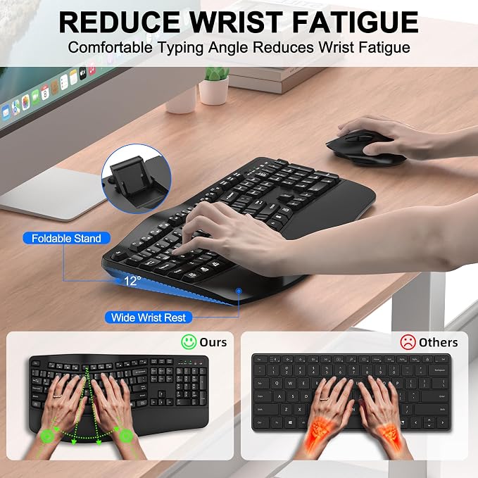 Wireless Keyboard and Mouse Combo, EDJO 2.4G Full-Sized Wave Keys Ergonomic Keyboard and Wireless Optical Mouse, Energy-Saving Wireless Mouse Keyboard for Computer, Mac, Laptop, PC, Windows(Black) - Image 2