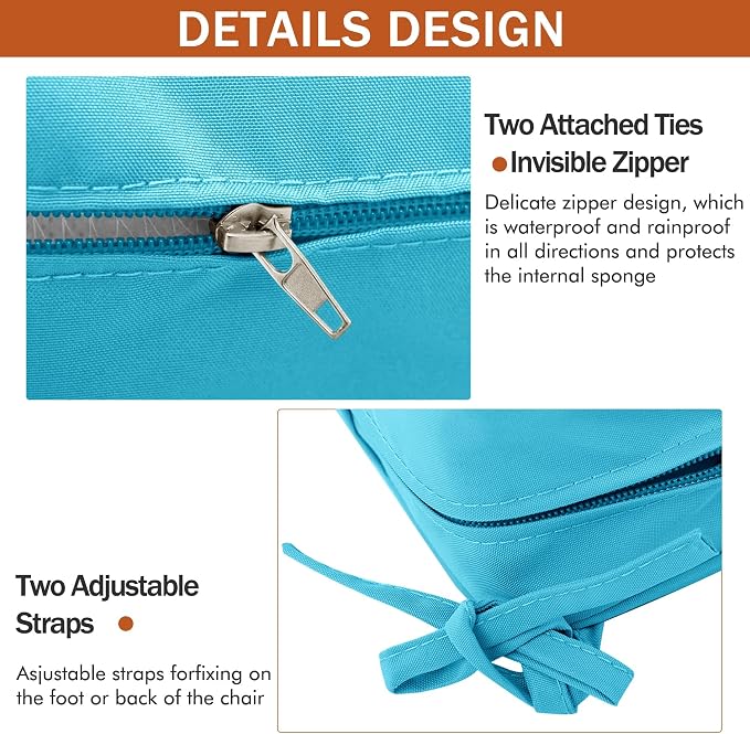 Outdoor Chair Cushions Set of 4, 19 x 19 x 3 Inch Seat Pads | Waterproof Patio Chair Cushions with Tie, Fade Resistant Cushions for Outdoor Furniture Garden Lawn, Teal - Image 5
