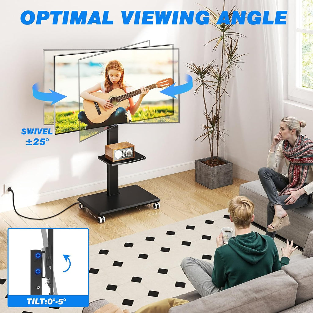 Rfiver Rolling TV Stand 32-75 Inch with Power Outlet and Shelf, Black - Image 3