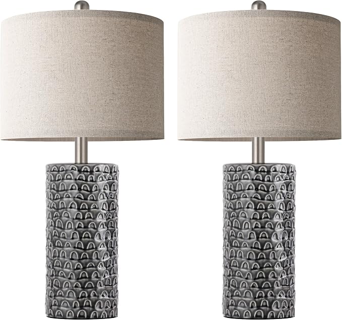 23" Modern Ceramic Table Lamp Set of 2, Table Lamps for Living Room, Rustic Farmhouse Bedside Lamps Nightstand lamp for Bedroom, Desk Lamp for End Table Home Decor Black - Image 2