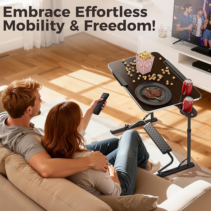 Upgraded Folding TV Tray Table, Sturdy Couch & Dinner Laptop Table | Adjustable Height & Angle Portable Desk for Eating, Work & Recliner; Includes Footrest, Cup Holder, iPad Holder, Edge Stopper - Image 8