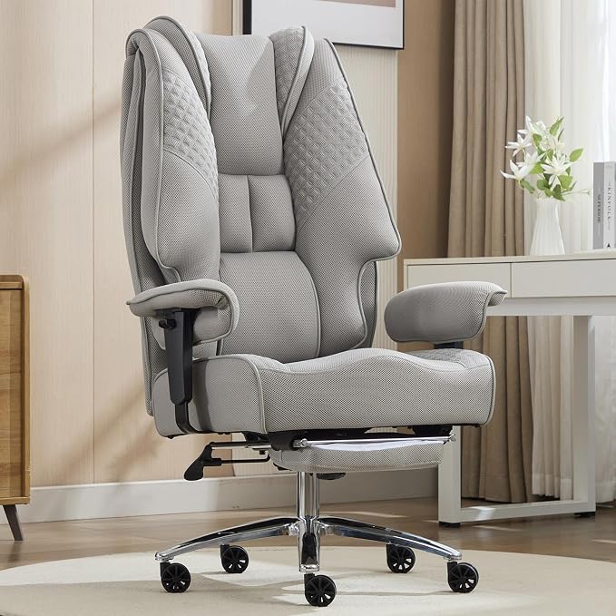 EXCEBET Big and Tall Executive Office Chair 400lbs Wide Seat, Mesh Grey | Wide seat, Retractable footrest, 135° recline, Lumbar support, Breathable mesh,Ergonomic high back for lower back pain relief by EXCEBETOFFICECHAIR