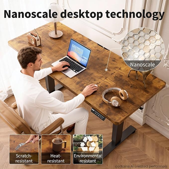 Veken 55" x 23.6" Super Large Standing Desk, Conference Room Tables, Brown | Height Adjustable Electric Computer Desk, Sit to Stand Up, Modern Workstation for Home Office, Writing, Gaming Study - Image 6