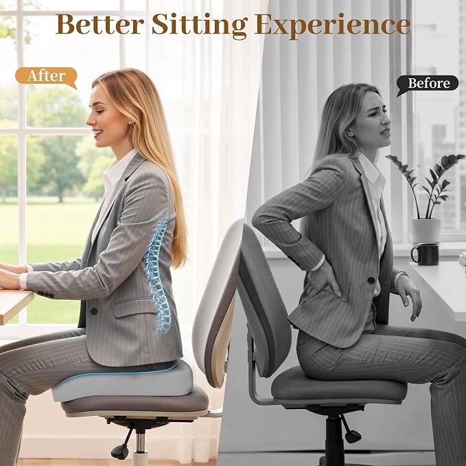 TranquilRelax Memory Foam Seat Cushion for Office Chair, 3-Inch, Light Gray | Medium-firm Support for Long Sitting, Washable Mesh Cover, Non-slip Base, Perfect for Car Seats & Short Drivers - Image 5