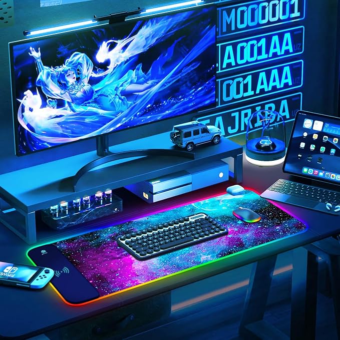 ToLuLu RGB Gaming Wireless Charging Mouse Pad, 5/7.5/10/15W 10 Light Modes | LED Mouse Pad Computer Keyboard Mat Mousepad, 800x300x4MM Extended Large Desk Mat for Gaming, MacBook, Laptop, PC, Galaxy - Image 9
