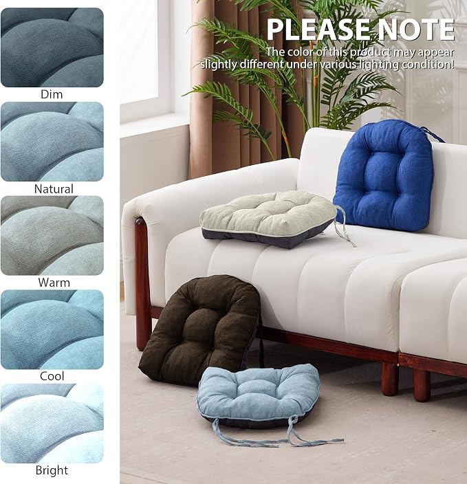 IASEAHK Chair Cushions for Dining Chairs, Seat Cushions for Kitchen Chairs, Indoor Seat Cushions with Ties, Tufted Foam Chair Pads, Non Slip Chair Cushions Set of 6, 15.5" x 15.5" x 4", Light Blue - Image 7