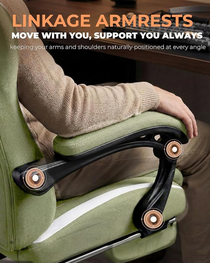 GTPLAYER Gaming Chair with Foot Rest & Pocket Spring Cushion, Ergonomic High Back Computer Desk Chair with Headrest & Lumbar Support for Back Pain Relief, Breathable Fabric, Green - Image 8
