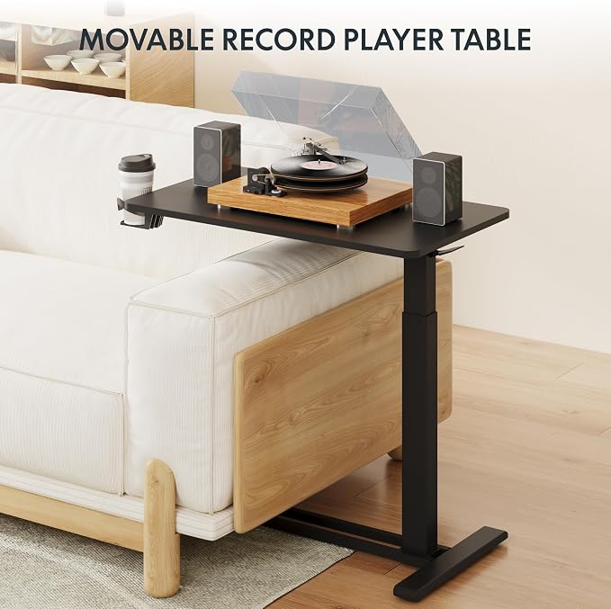 FLEXISPOT H7 32" Pneumatic Height-Adjustable Overbed Table with Wheels | C-shaped bedside table,Medical End Table,Rolling Cart TV Tray,Laptop desk for Hospital Home office use,31.5"Wx17.7"D,Black - Image 9