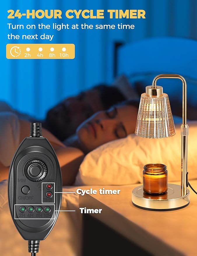 Gold Candle Warmer Lamp with 24h Cycle Timer, Dimmable Wax Melt Warmer | Gold Desk Lamp with 2 Bulbs, Candle Holders Gold Decor for Living Room Office Apartment Dorm Birthday Gifts for Women Mom Her - Image 4