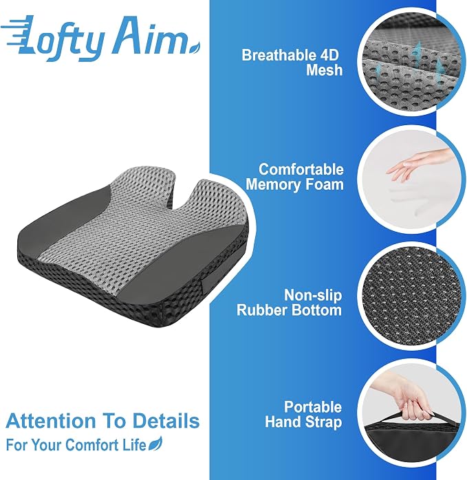 Lofty Aim Car Seat Cushion for Driving, Memory Foam Driver Seat Cushion | Car Seat Cushion for Long Driving Comfort, Driver Seat Pillow Adds Height and Support for Cars, Office Chairs, Black & Gray - Image 6