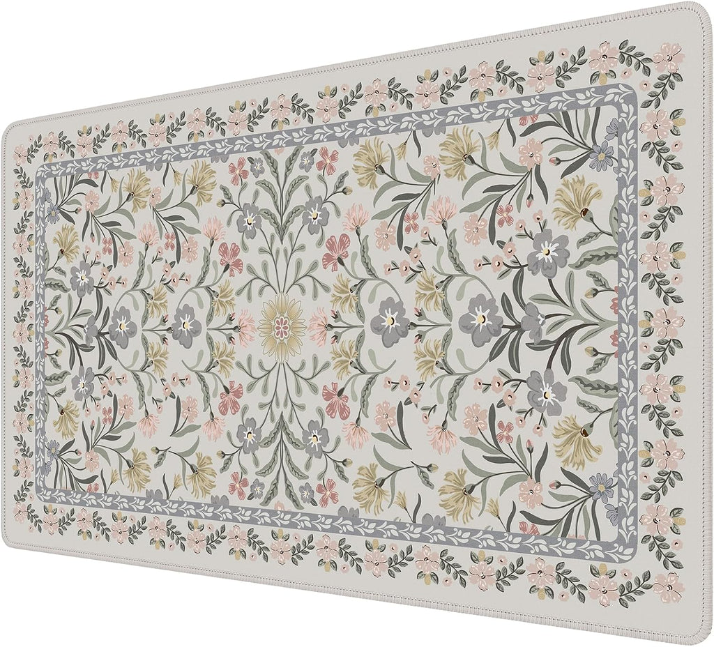 iCasso Aesthetic Mouse pad,23.6x13.7 Desk Pad Mat, Gray Floral by iCasso