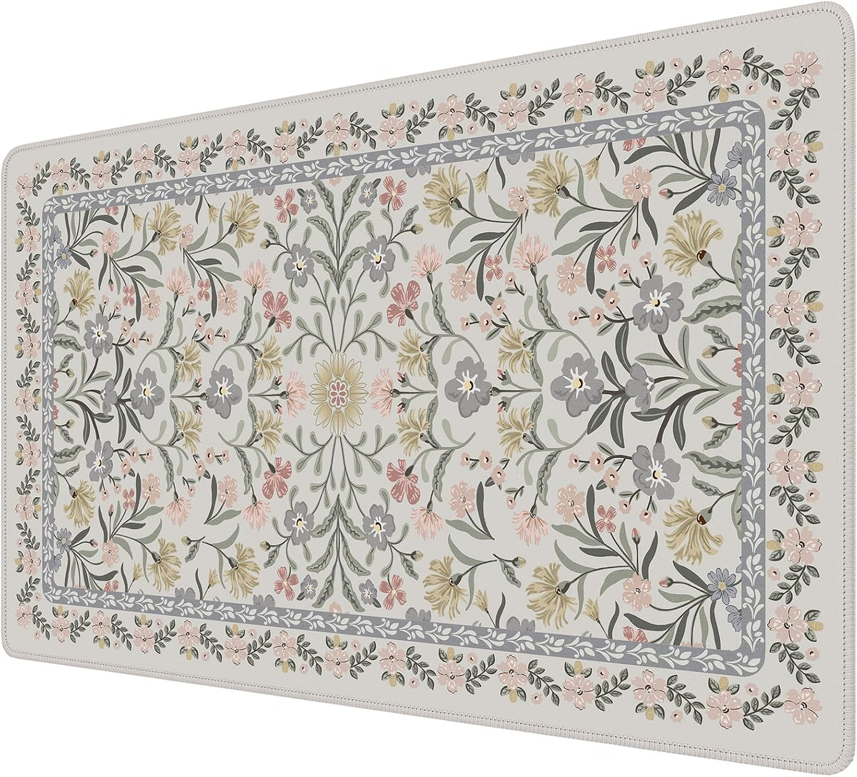iCasso Aesthetic Mouse pad,23.6x13.7 Desk Pad Mat, Gray Floral by iCasso