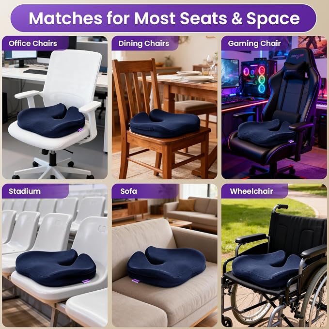 ZZ-WELL Seat Cushions for Office Chairs, Patented Pressure Relief Coccyx Cushion for Tailbone Pain, Memory Foam Butt Pillows for Wheelchair Car Sitting, Carrying Handle, Non-Slip (Navy Blue, Large) - Image 5